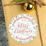 Homemade Food Treat Christmas Baking Holly Berries Classic Round Sticker<br><div class="desc">Merry Christmas personalized round stickers featuring modern, elegant winter leaves and berries with your name and greeting in chic lettering. All text, fonts, font colors can be modified, just click the "customize further" link. **ALL STICKER STYLES are already done for you in our store plus MATCHING items in our store....</div>