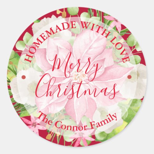 Homemade Food Treat Christmas Baking Poinsettia Classic Round Sticker