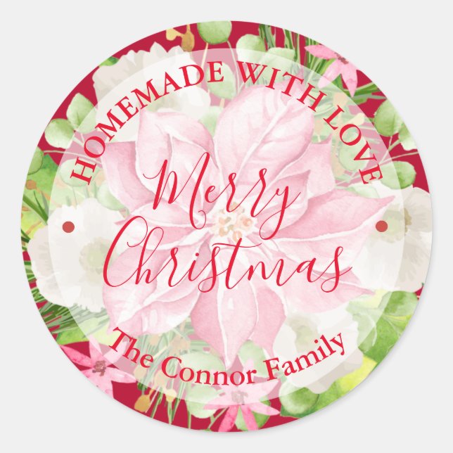 Homemade Food Treat Christmas Baking Poinsettia Classic Round Sticker (Front)