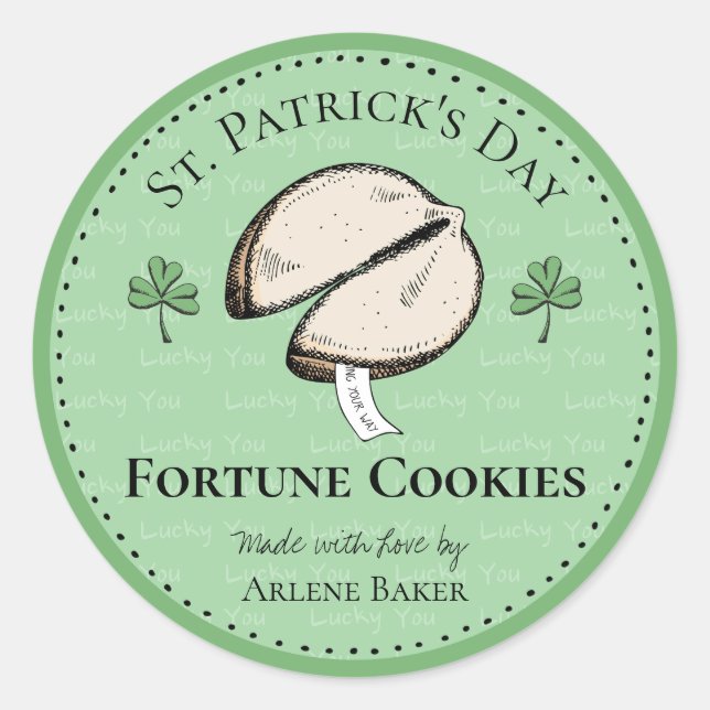 Homemade Fortune Cookie St Patrick's Day Labels (Front)