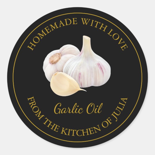 Homemade Garlic Oil Label | Black (Front)