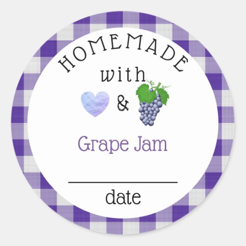 Homemade Grape Jam Jelly Gingham Classic Round Sticker