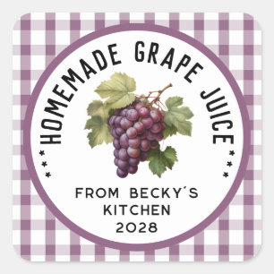 Homemade grape juice with checkered pattern square sticker