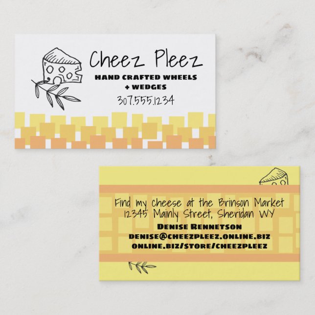 Homemade handcrafted cheese wedge herbs business card (Front/Back)