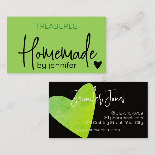 Homemade Handmade Crafts Calligraphy Lime Green Business Card (Front/Back)