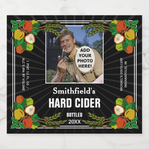 Homemade Hard Apple Cider Custom Photo Black Beer Bottle Label