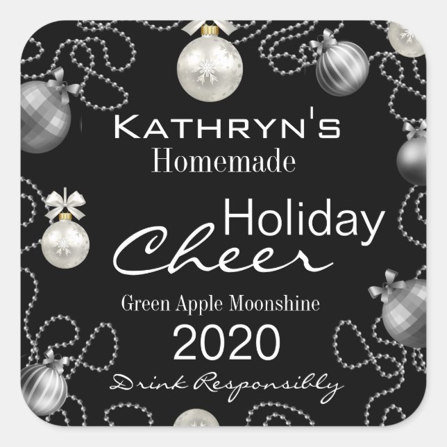 Homemade Holiday Cheer Moonshine Personalized Square Sticker (Front)