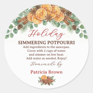 Homemade Holiday Simmering Potpourri Recipe Classic Round Sticker