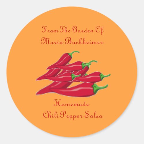 Homemade Homegrown Chili Pepper Salsa Gift Custom Classic Round Sticker