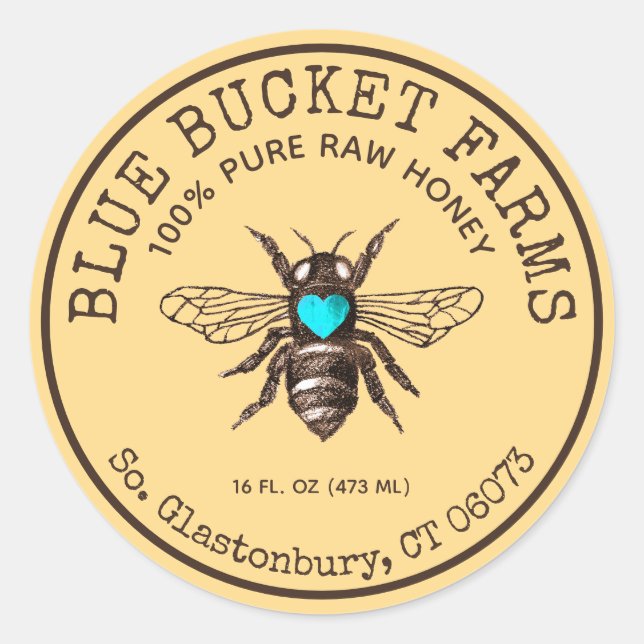 Homemade Honey Bee Yellow Jar Label (Front)