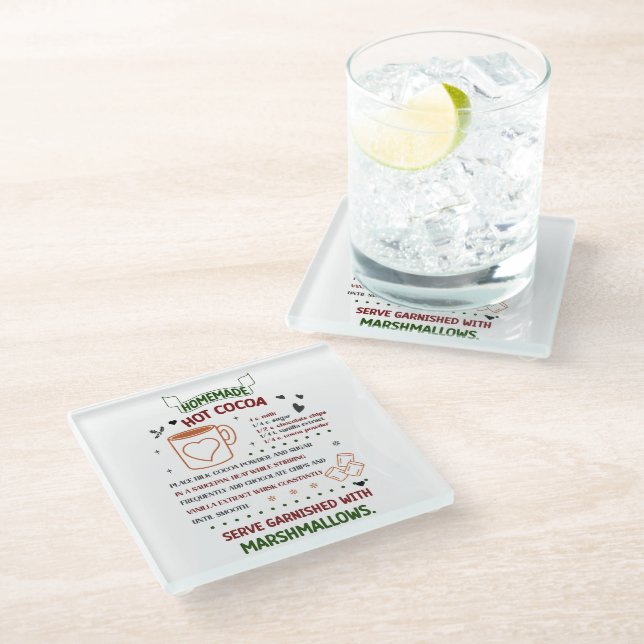Homemade Hot Cacao  Cookie Recipe Christmas Gift Glass Coaster (Angled)