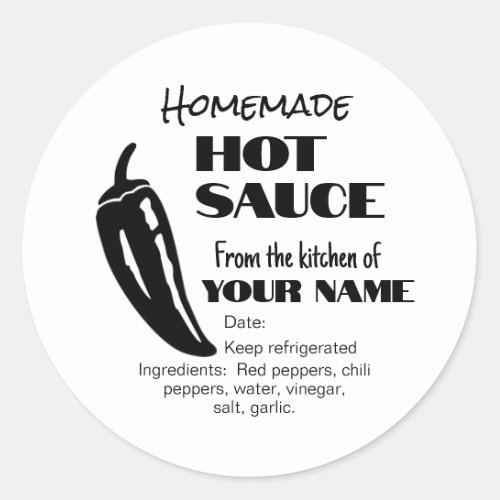 Homemade Hot Sauce Black Chile Pepper Personalized Classic Round Sticker