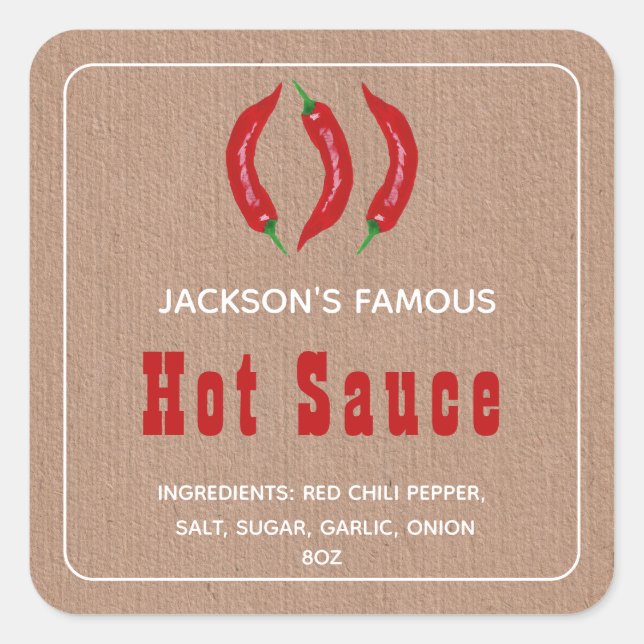 Homemade Hot Sauce | Chili Sauce Kraft Paper Square Sticker (Front)