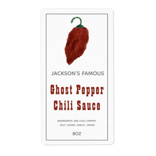 Homemade Hot Sauce Ghost  Pepper Chili Sauce Label