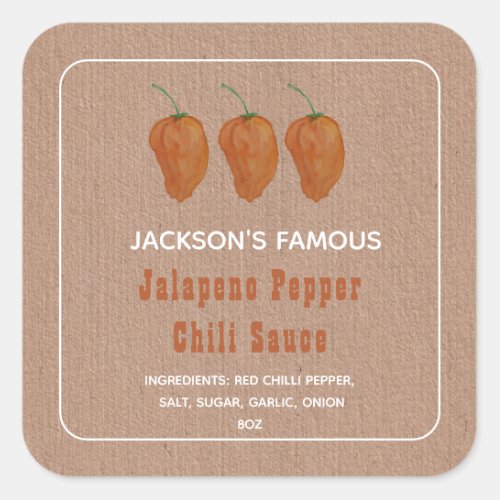 Homemade Hot Sauce Jalapen Pepper Chili Sauce  Square Sticker