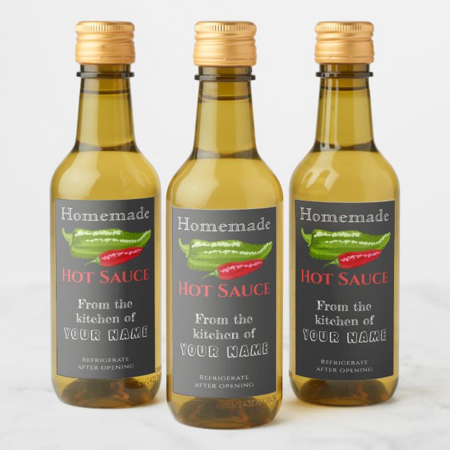 Homemade Hot Sauce Label Chalk Art Chili Peppers (Bottles)