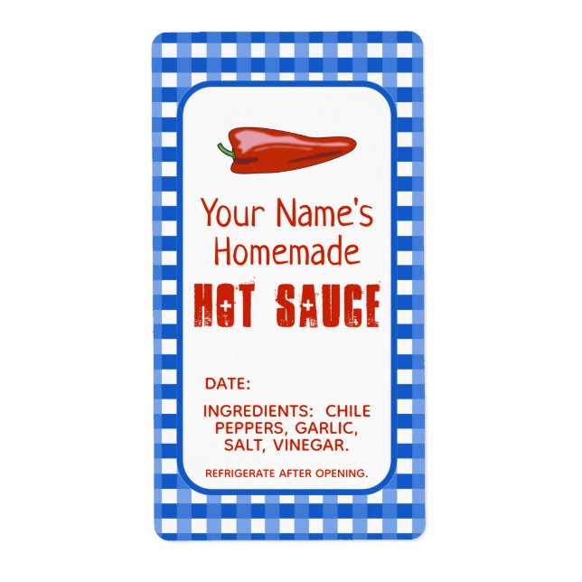 Homemade Hot Sauce Label Chili Pepper Blue Custom (Front)