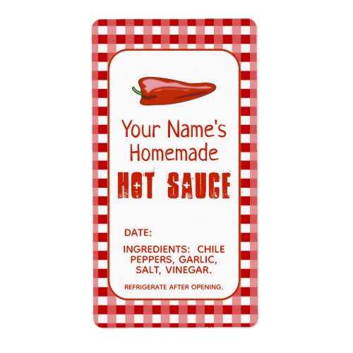 Homemade Hot Sauce Label Chili Pepper Personalized