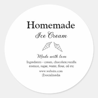 Homemade ice cream add ingredients made with love  classic round sticker