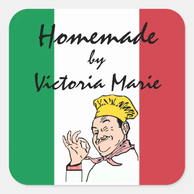 Homemade Italian Food Personalized Square Sticker | Zazzle