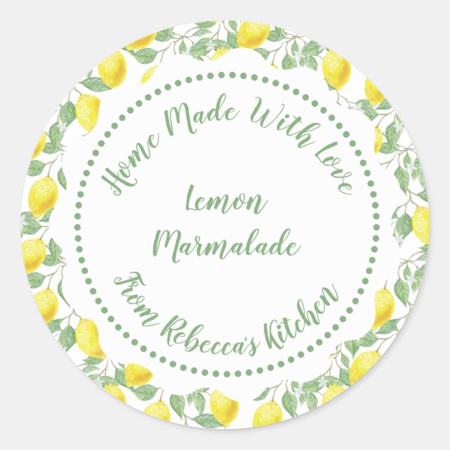 Homemade Jam Canning Label |Lemon Pattern (Front)