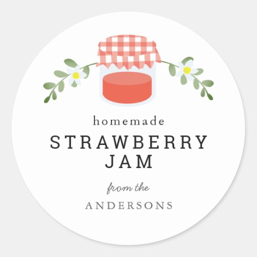 Homemade Jam Jar Floral White Classic Round Sticker