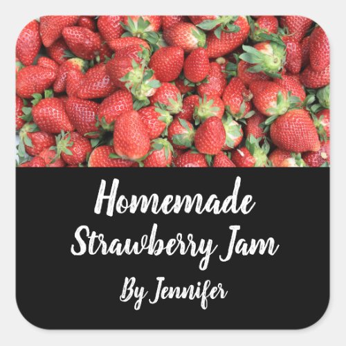 Homemade Jam Photo of Red Juicy Strawberries Square Sticker