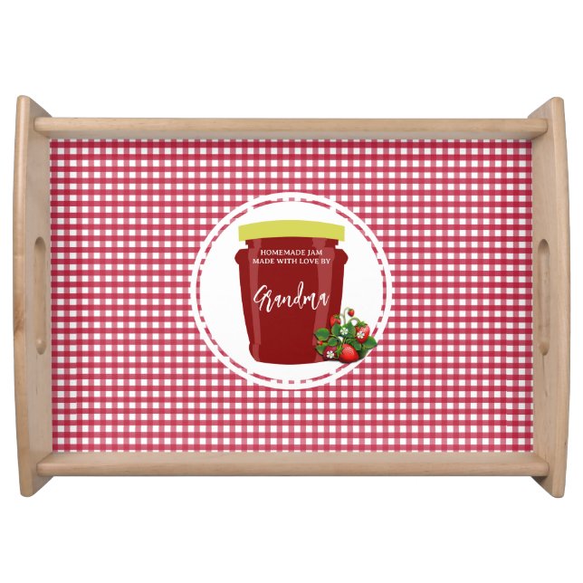 Homemade Jam Red and White Gingham Editable Label Serving Tray (Front)