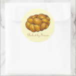 Homemade Jewish Challah Bread Loaf Baked By Classic Round Sticker<br><div class="desc">Stickers feature an original challah bread illustration. Simply personalize with the baker's name,  and let everyone know that your creations have been baked with love!

Don't see what you're looking for? Need help with customization? Contact Rebecca to have something designed just for you.</div>