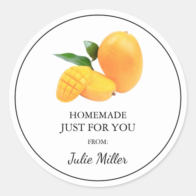 Homemade just for you mango label (Front)