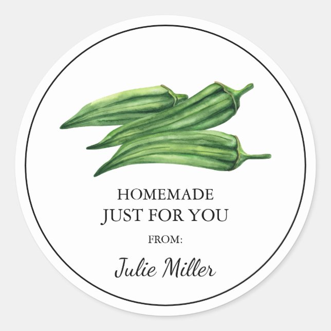Homemade just for you okra label (Front)