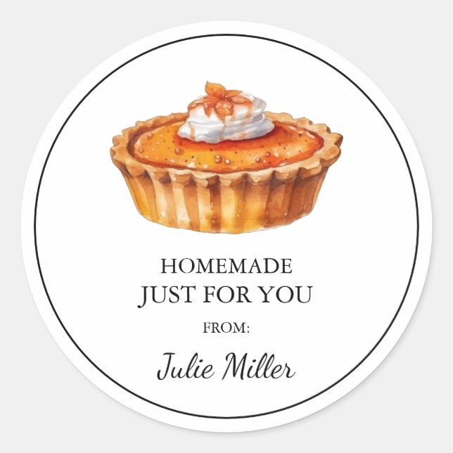 Homemade just for you pie label (Front)