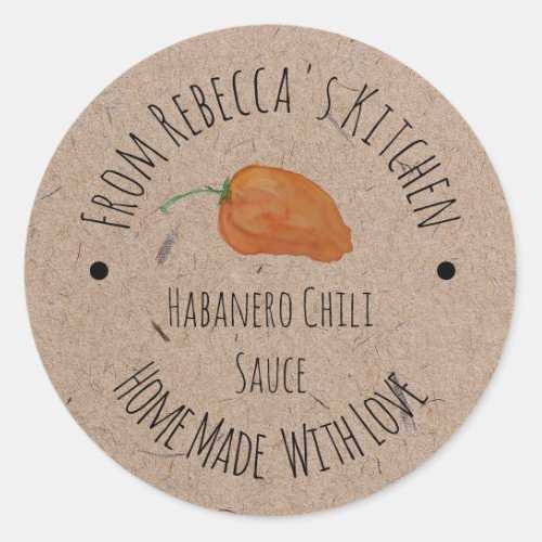 Homemade Kraft Paper  Habanero Chili Sauce  Classic Round Sticker