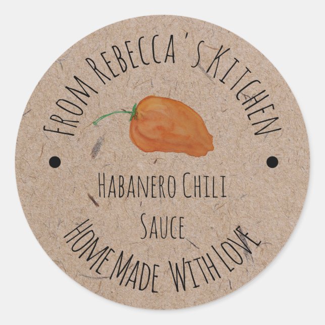 Homemade Kraft Paper | Habanero Chili Sauce  Classic Round Sticker (Front)