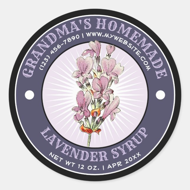 Homemade Lavender Syrup Label Template (Front)