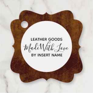 Homemade leather rawhide made with love favor tags