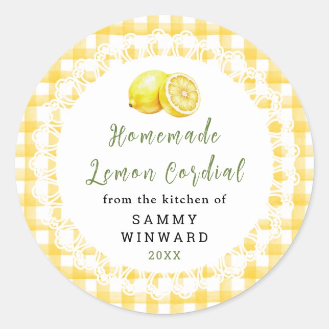 Homemade Lemon Cordial Bottle Label (Front)