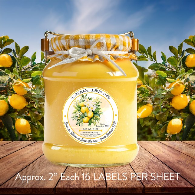 Homemade Lemon Curd Canning 2 In 16 | Sheet Sticker (Homemade Lemon Curd Canning 2 Inch Labels - 16 Stickers Per Sheet)