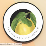 Homemade Limencello | Black & White Modern Text Classic Round Sticker<br><div class="desc">Stylish classic round label features a modern design with illustrated lemons framed in a white round banner with customizable text. Shown with a customizable homemade message of the family's limoncello presented in modern font on a complimentary round border, you can customize using the fields provided. Ideal for your labeling your...</div>