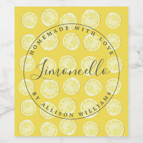 Homemade Limoncello Bottle Label Bright Yellow