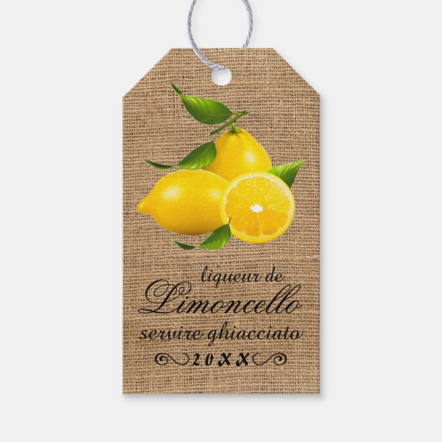 Homemade Limoncello Burlap Look Bottle Hang Tag | (Front)