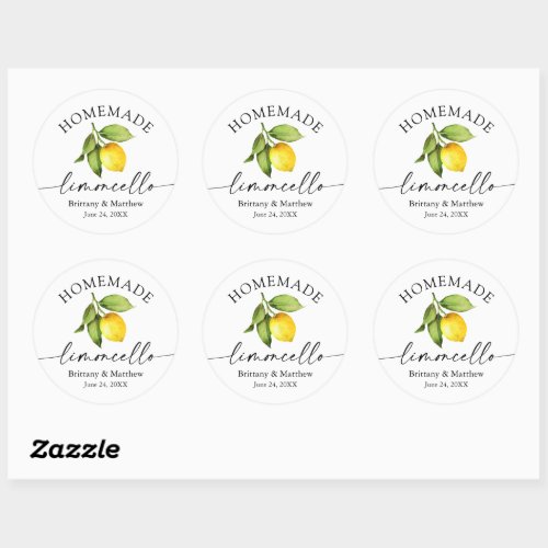 Homemade Limoncello Calligraphy Watercolor Lemon Classic Round Sticker