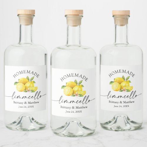 Homemade Limoncello Calligraphy Watercolor Lemons Liquor Bottle Label