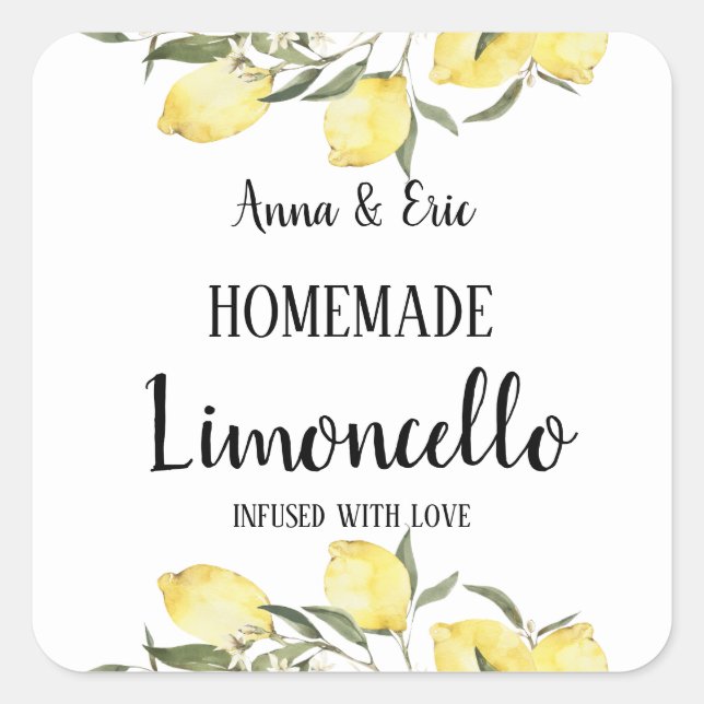 Homemade Limoncello Elegant Modern Wedding Square Sticker (Front)