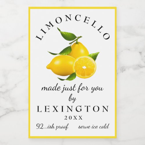 Homemade Limoncello Meyer Lemons Bottle Label 