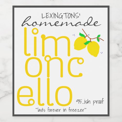 Homemade Limoncello Personalized Bottle Label 
