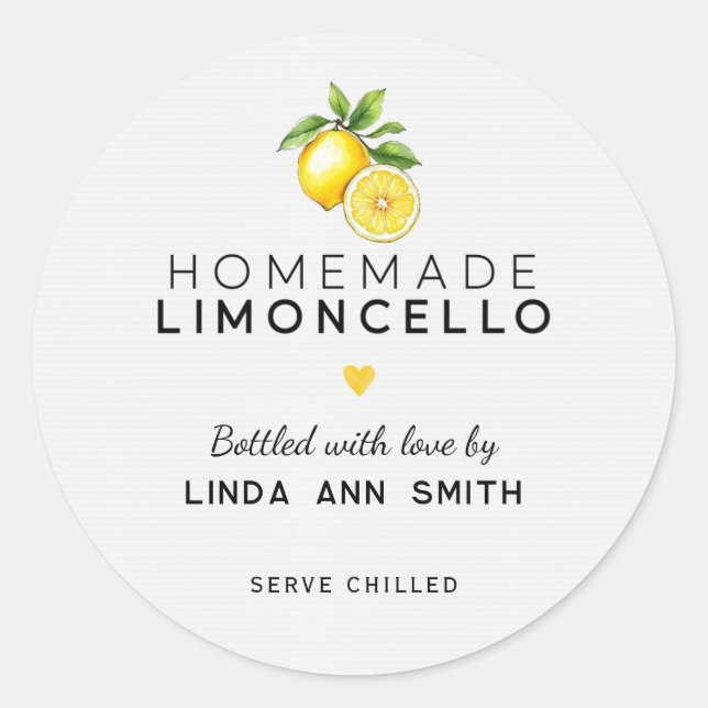 Homemade Limoncello Personalized Bottled Classic Round Sticker (Front)