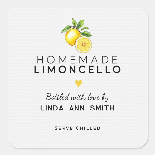 Homemade Limoncello Personalized Bottled Square Sticker (Front)