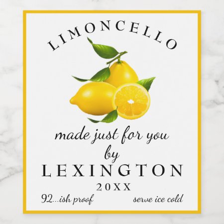 Homemade Limoncello Tall Bottle Label |