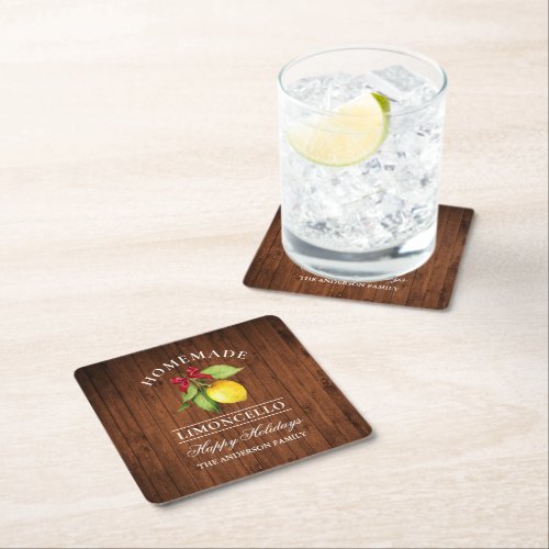 Homemade Limoncello Wood Print Holiday Square Paper Coaster